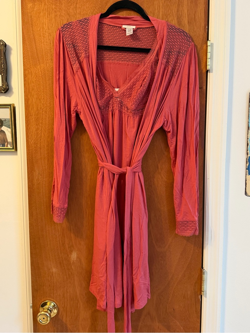 Eberjey Rose Pink Lace-Trim Sleep Dress and Robe